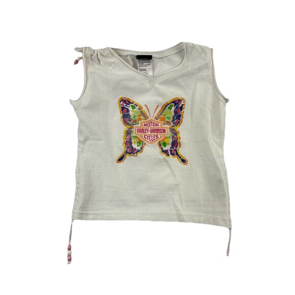 Harley Davidson Sleevess Top Toddler Girls 3T White Butterfly Beads - Picture 1 of 7